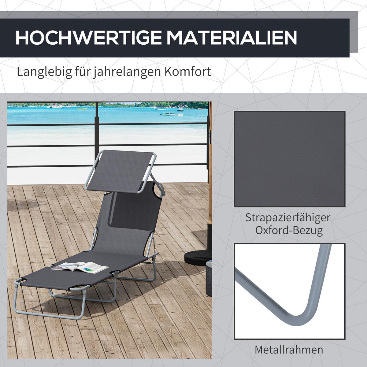 SONNENLIEGE mit Sonnenschutz, Grau - Grau, Metall (58/36/187cm) - Outsunny