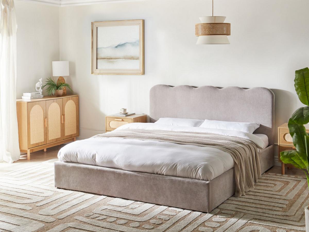 BETT mit Stauraum 180/200 cm Chenillegewebe Taupe Nanterre - Taupe, Textil (180/200cm) - Beliani