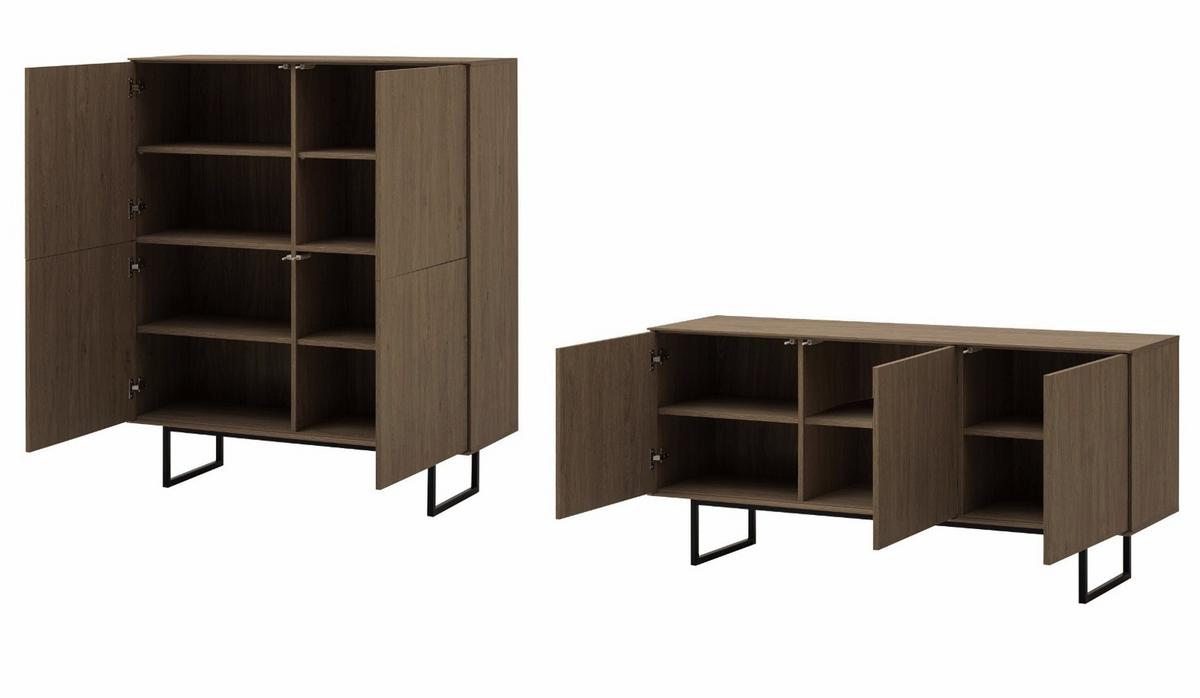 WOHNWAND in Nussbaum 2-teilig 280 cm, Wohnkombination mit Push-to-Open - Nussbaumfarben/Schwarz, Holzwerkstoff/Metall (280/137/40cm) - Furn.Design