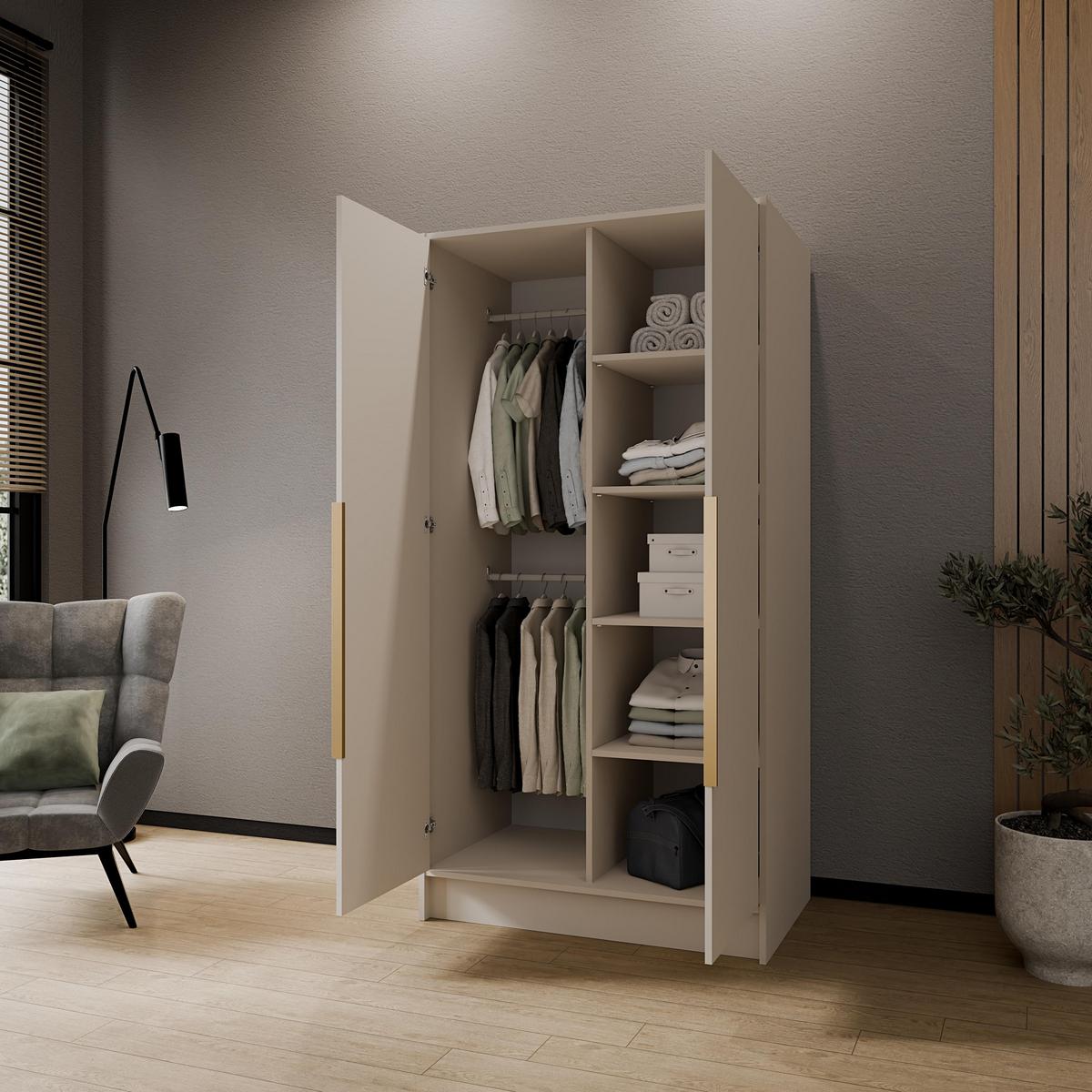 DREHTÜRENSCHRANK BERON 102/200/51 cm Modern Kleiderschrank 2-türig Kaschmir - Kaschmir, Holzwerkstoff (102/200/51cm) - MASSENO