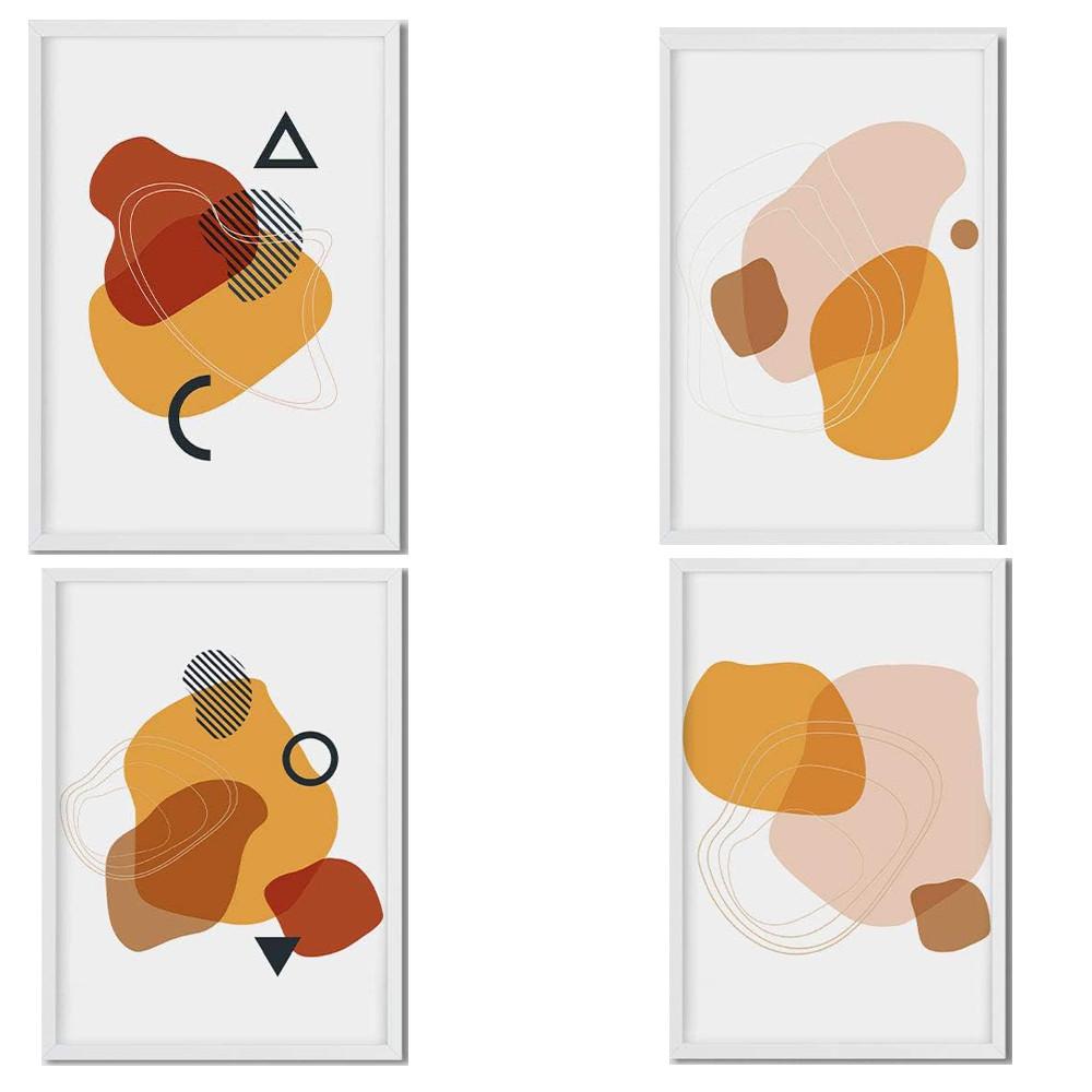 POSTER Set mit 4 abstrakten Collage Saharasand mit farbigen Designs A3 Schwarzer Rahmen - Schwarz, Papier (29.7/3cm) - Nacnic