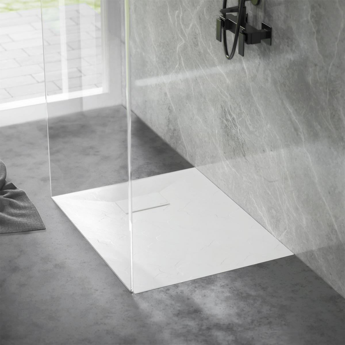 DUSCHWANNE 90x70 cm Weiß mit Ablaufgarnitur aus SMC - Weiß, Kunststoff (70/3/90cm) - LuxeBath