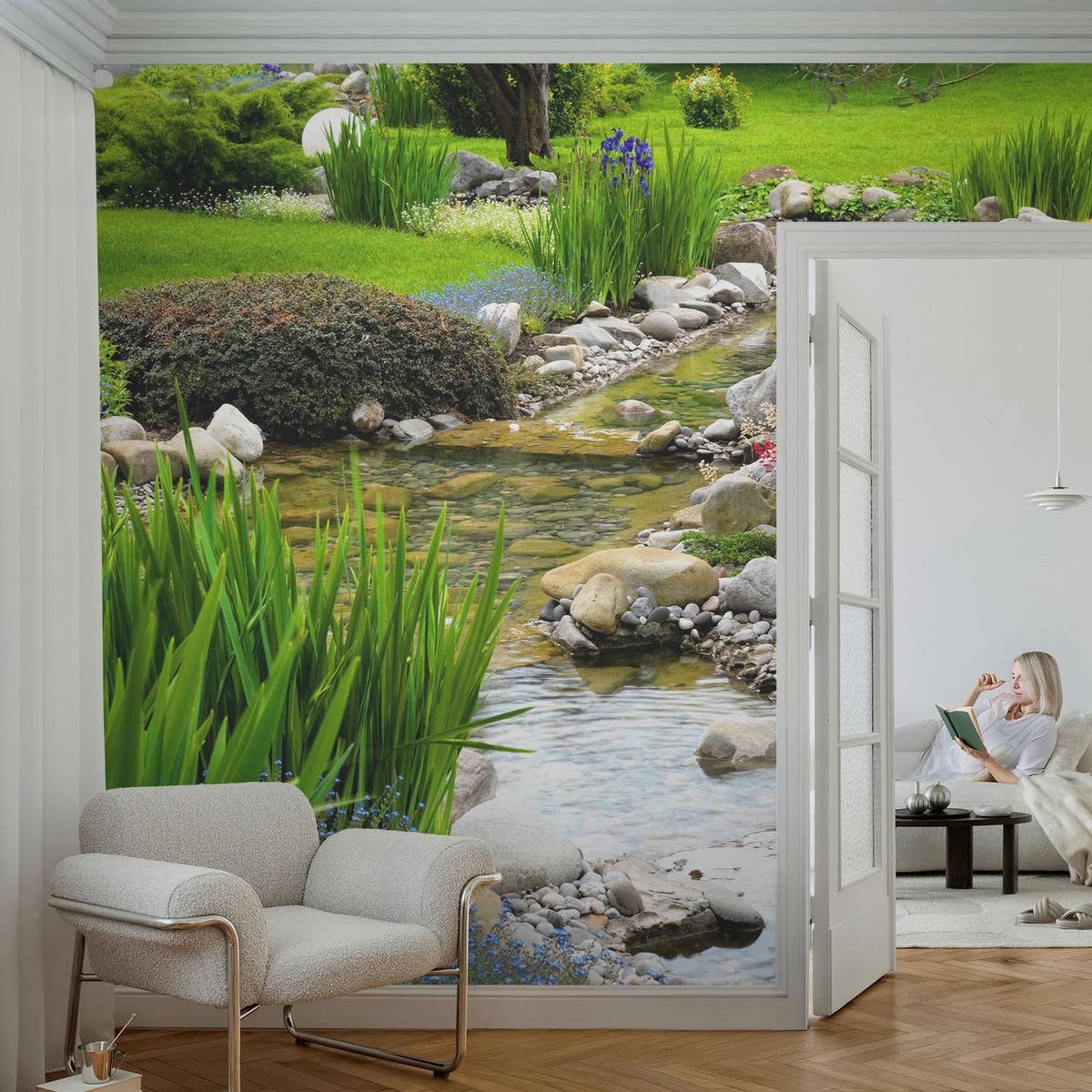 FOTOTAPETE 312x219 cm - Idyllischer Garten - Grün, Textil (312/219cm) - Wallfluent