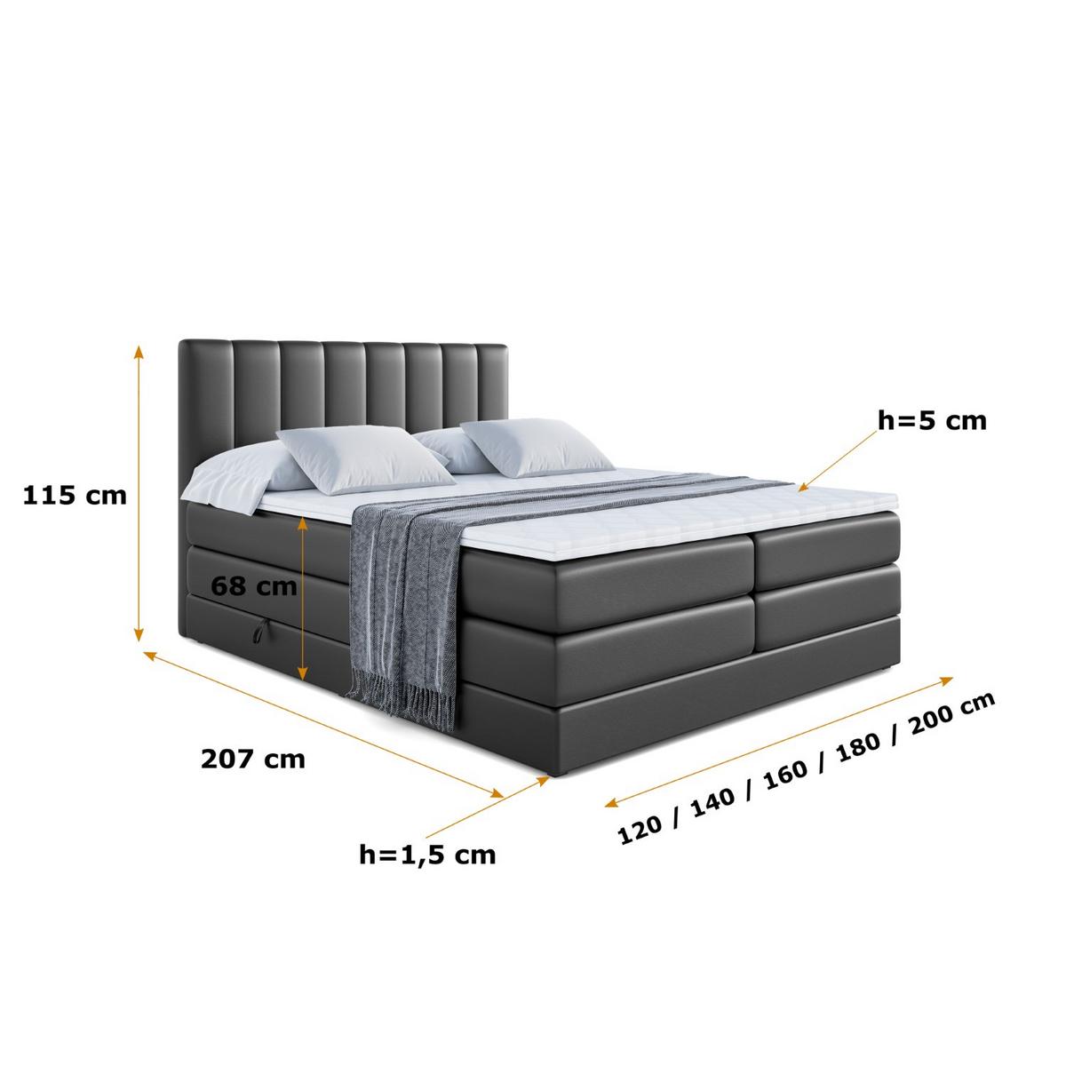 BOXSPRINGBETT OTTA KING - 140x200 - H3/H4 - Schwarz Hochglanz - Schwarz Hochglanz, Holzwerkstoff (140/200cm) - ALTDECOR