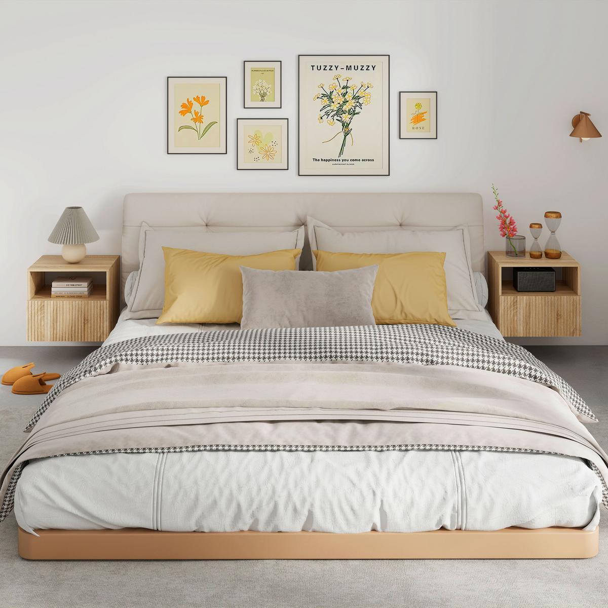 NACHTTISCH Hängend Beistelltisch mit Schublade Offenes Fach Holzoptik - Naturfarben, Holzwerkstoff (39.5/35/40cm) - HOMCOM