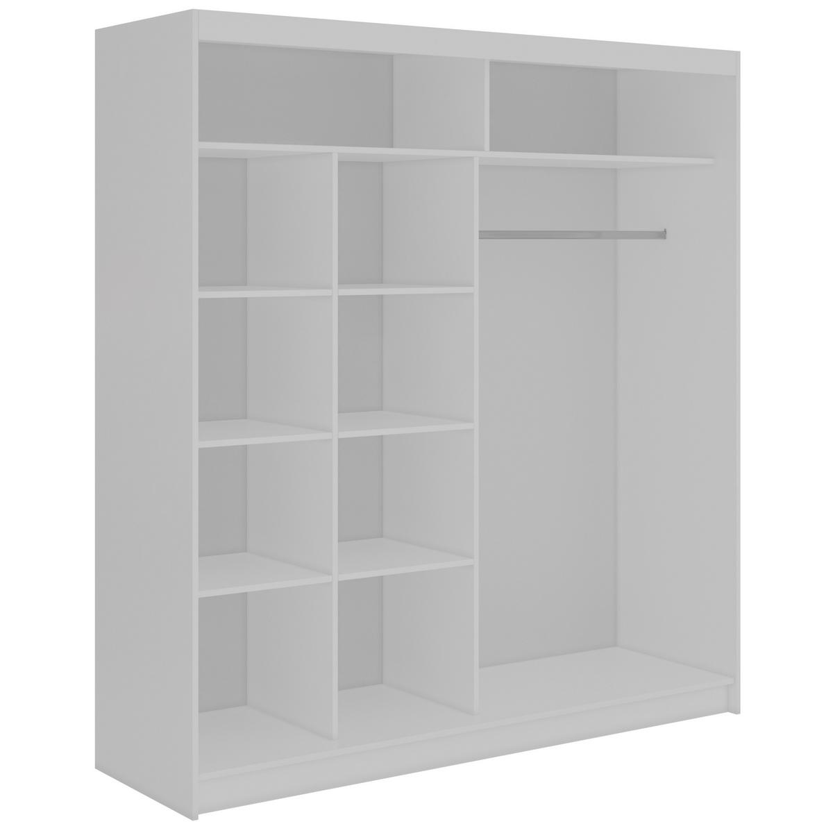SCHWEBETÜRENSCHRANK mit Spiegel LAOS - 200 - Weiß - Eiche Artisan Lamellen - Alufarben/Weiß, Holzwerkstoff/Metall (200/216/61cm) - MKS