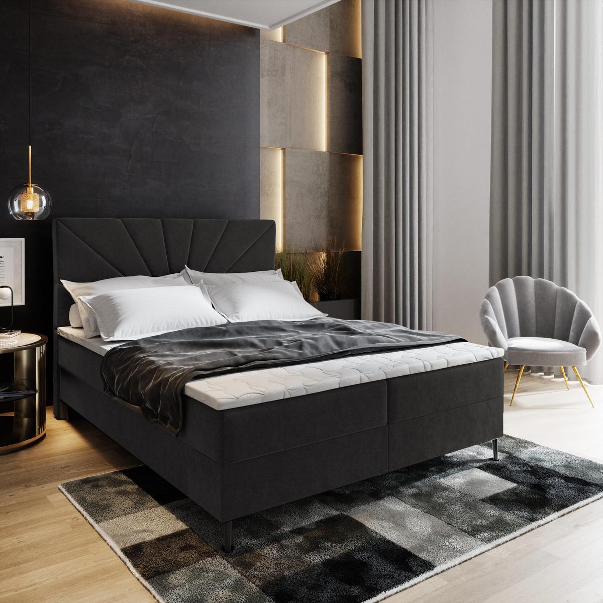 BOXBETT MURI 180x200 cm mit Matratze und Topper - Schwarz - Schwarz, Holz (180/200cm) - MASSENO