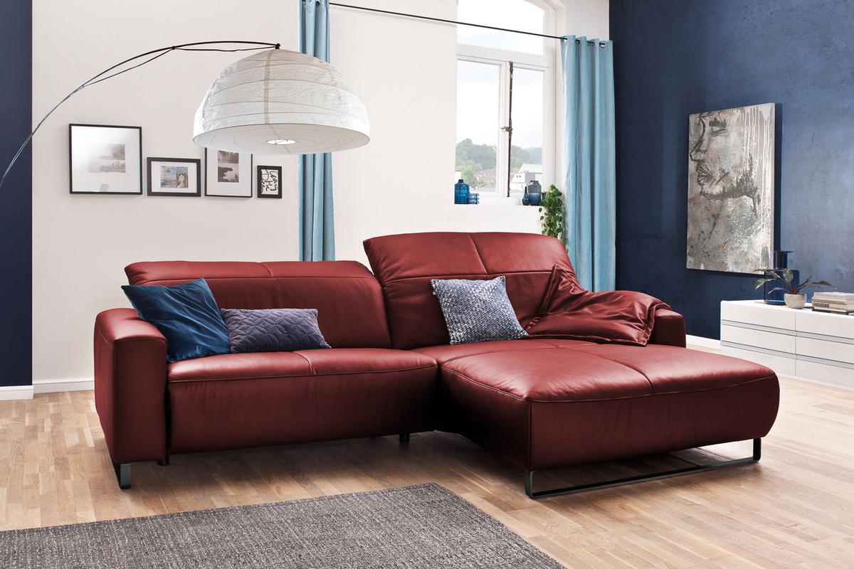 ECKSOFA MIT SITZTIEFENVERSTELLUNG YORK Rot Leder Relaxfunktion - Rot/Schwarz, Leder (284/180cm) - KAWOLA