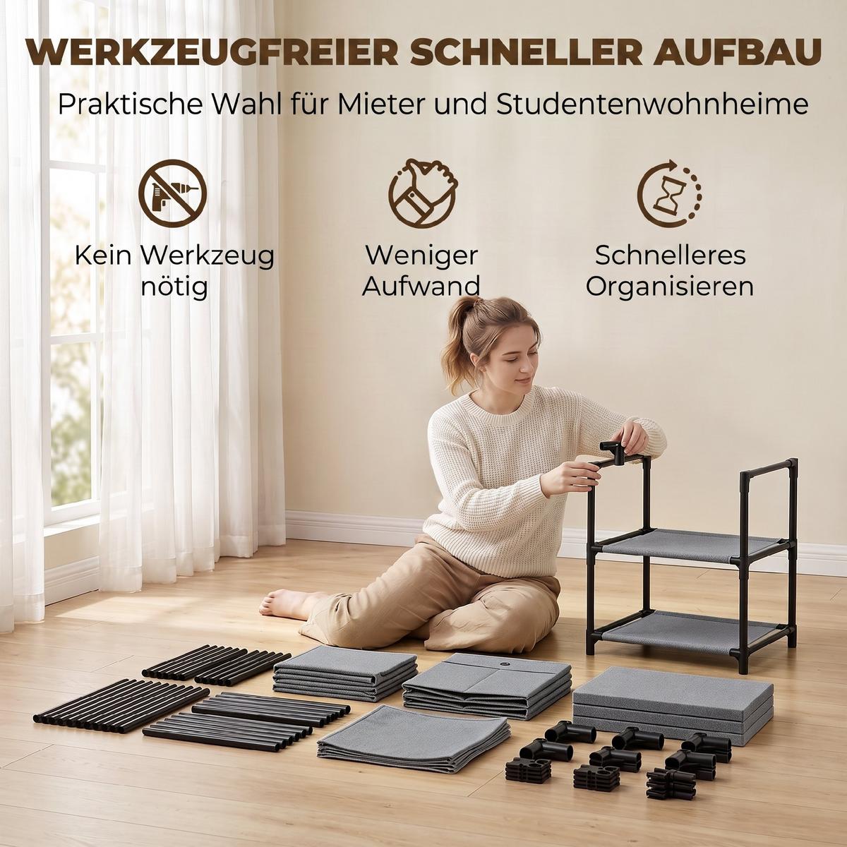 KOMMODE Leinen Stahl Grau - Schwarz/Grau, Textil/Metall (32/80/42cm) - HOMCOM