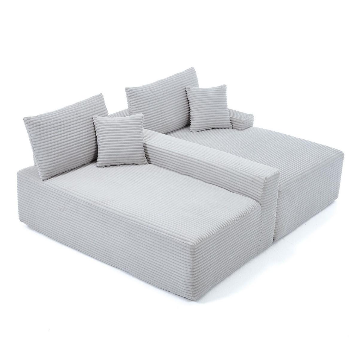 SOFA Coredo hellgrau Cord - Hellgrau, Textil (250/155cm) - Juskys