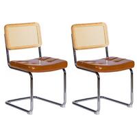 ESSZIMMERSTUHL 2er set kunstleder rattan verchromtes gestell freischwinger - Braun, Textil (53/84.6/46.4cm) - Urban Meuble