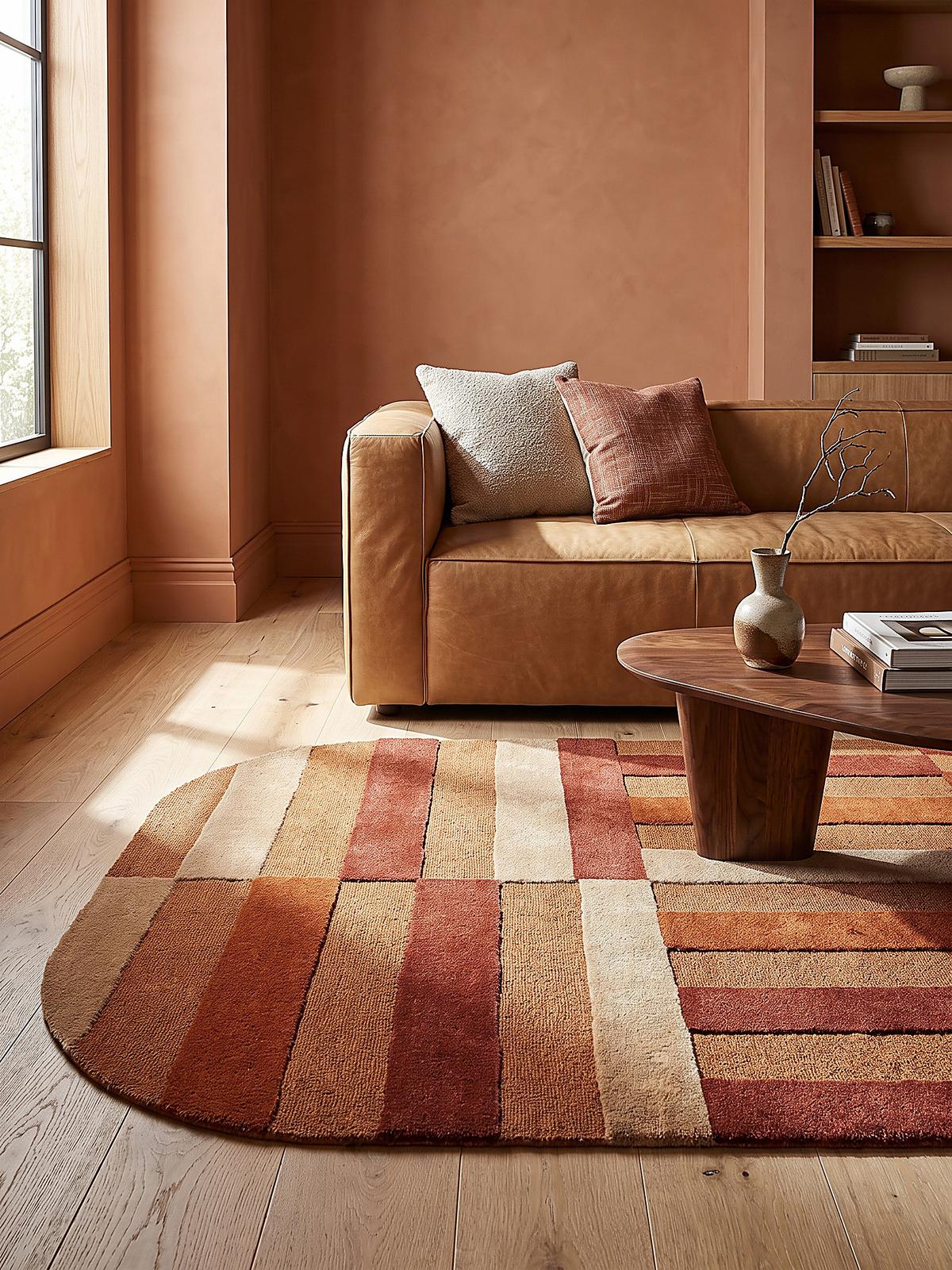 WOLLTEPPICH handgetuftet LUNAN, Blockstreifen, Terrakotta, 140 x 200 cm - Orange, Textil (140/200cm) - KADIMA DESIGN