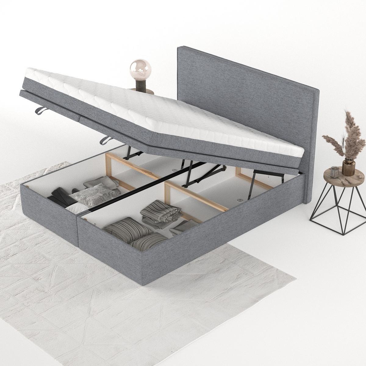 BOXBETT Zalla 160/200 cm Grau im Neve Stoff - Schwarz/Grau, Holz/Holzwerkstoff (160/200cm) - AltaBeds