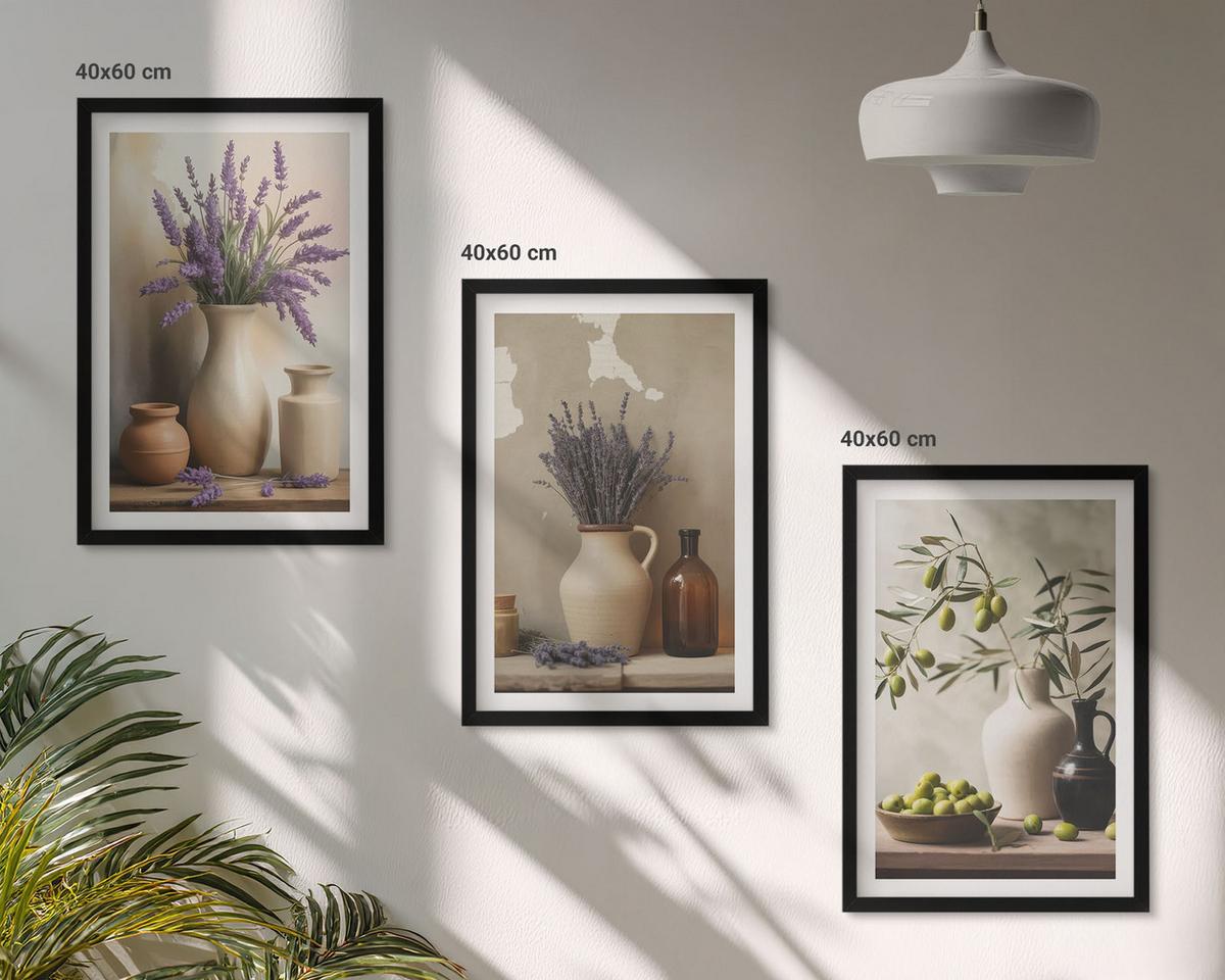 BILDER SET 3er Set - 40x60 cm Schwarzer Rahmen - Blumen in Vasen, Oliven, Dekorationen - Schwarz, Kunststoff (40/60cm) - TULUP