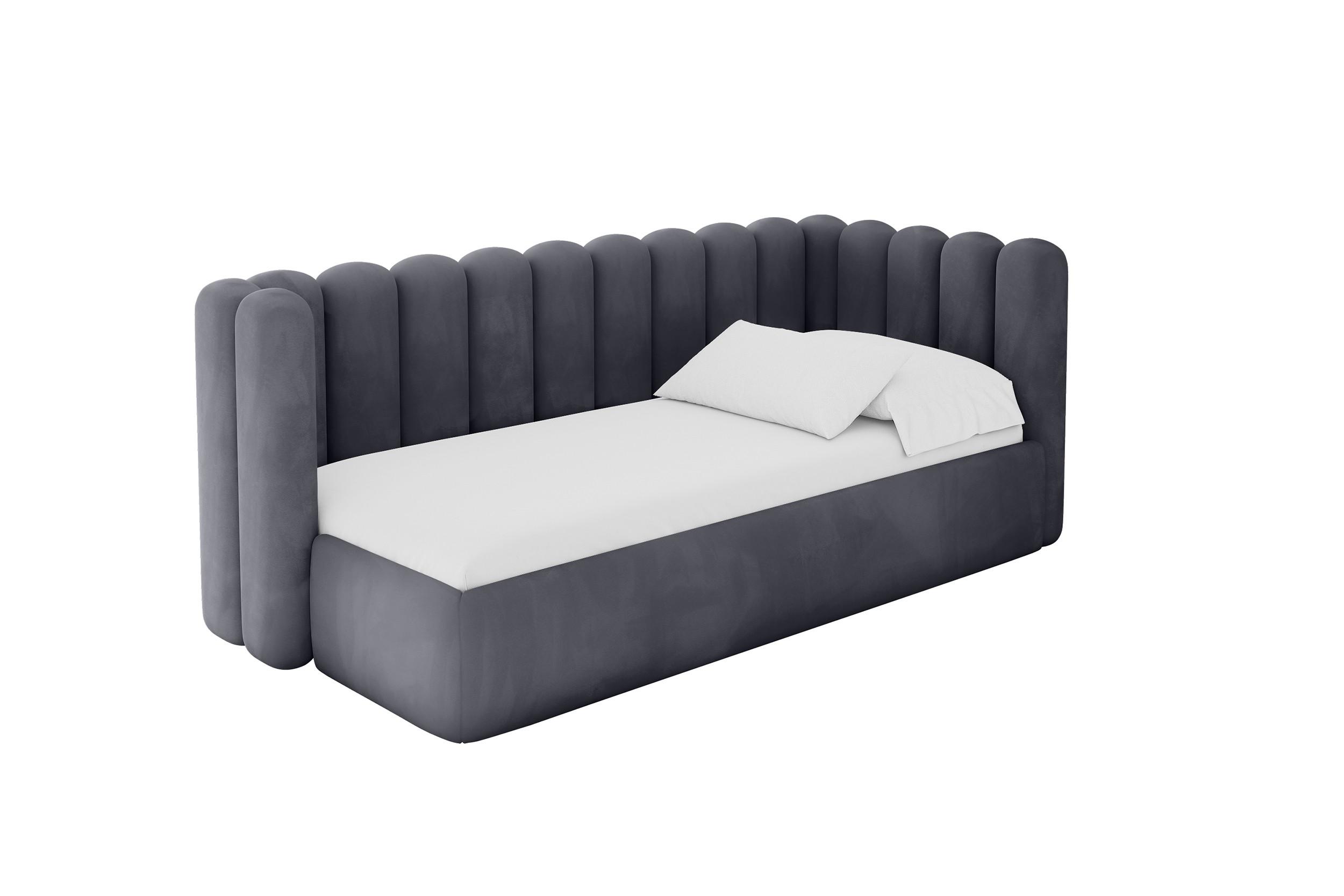 EINZELLBETT Jugendbett mit Bettkasten und Matratze H3/H4, Links - HUGY 90x200 Dunkelgrau - Dunkelgrau, Holzwerkstoff/Textil (90/200cm) - ALTDECOR