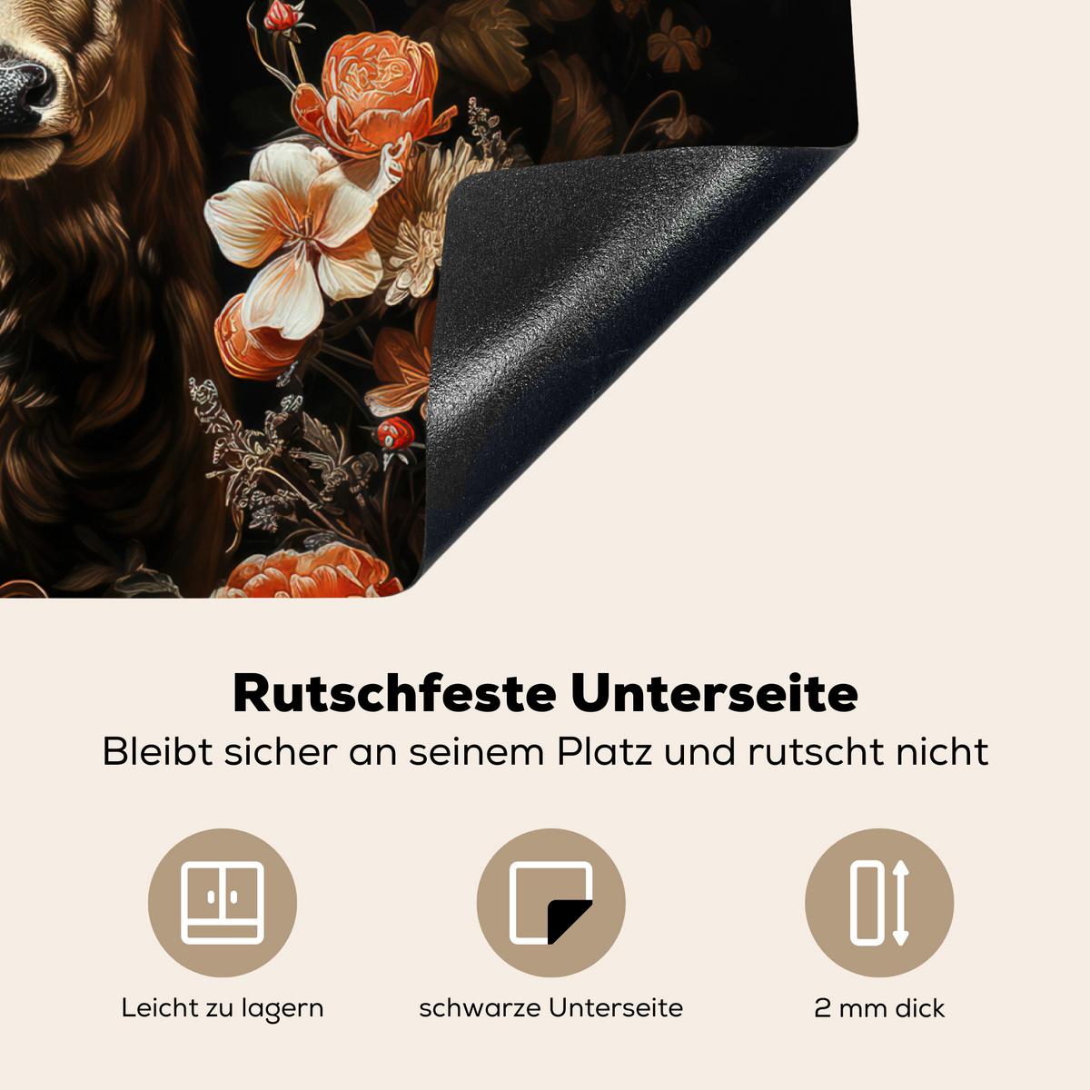 HERDABDECKPLATTE Hirsch - Tier - Blumen - Natur - Botanisch Herdabdeckung Induktionsfeld 65x52 cm - Kupferfarben, Kunststoff (65/52/0.2cm) - MuchoWow
