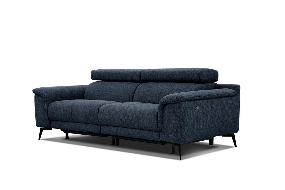 RELAXSOFA FIERO 3-Sitzer mit 2 Relaxfunktionen, dunkelblau - Schwarz/Dunkelblau, Holzwerkstoff/Textil (212/82/103cm) - Wozimo