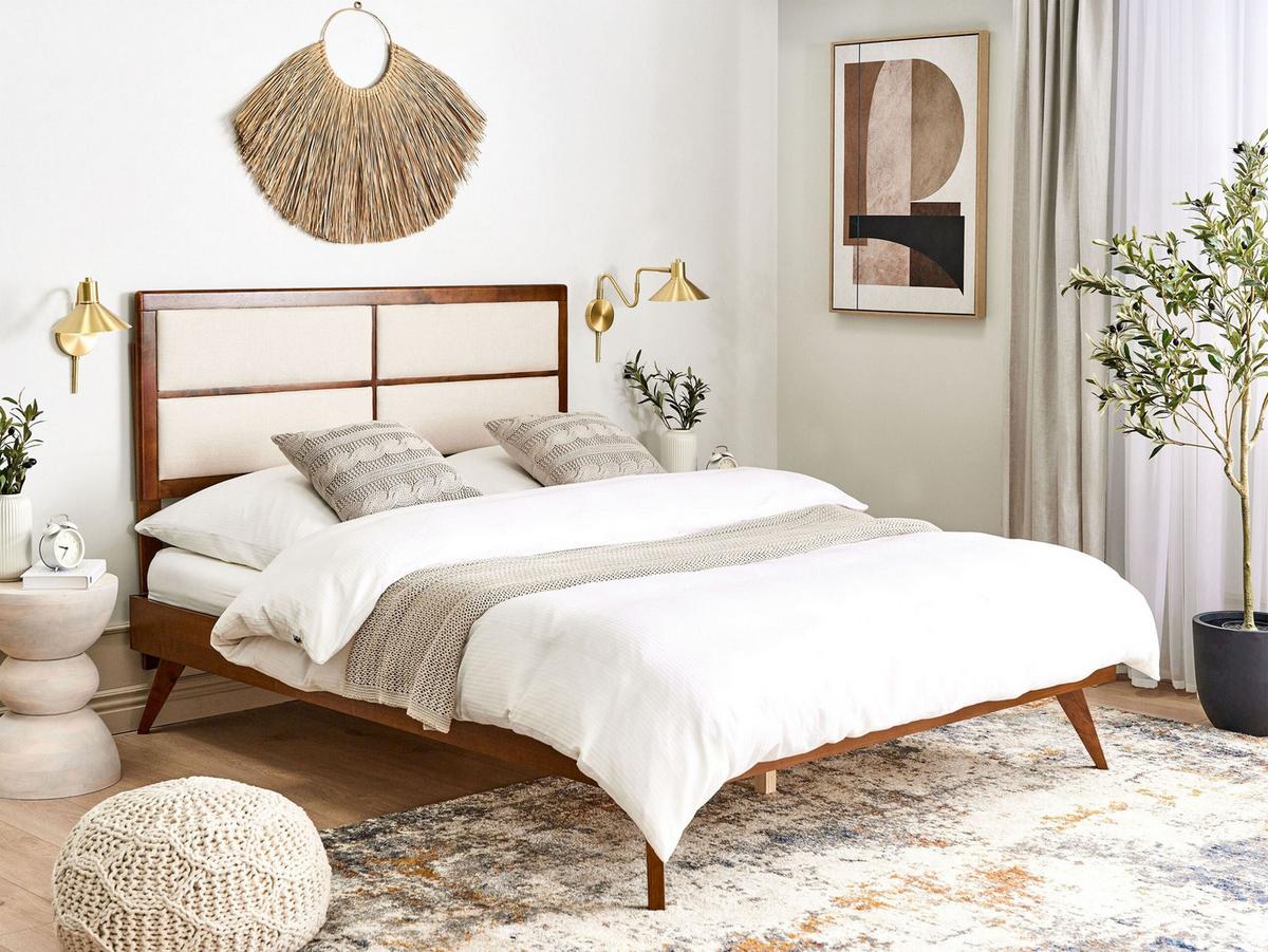 BETT mit Lattenrost 160/200 cm Dunkelbraun Poissy - Dunkelbraun/Beige, Holzwerkstoff (160/200cm) - Beliani