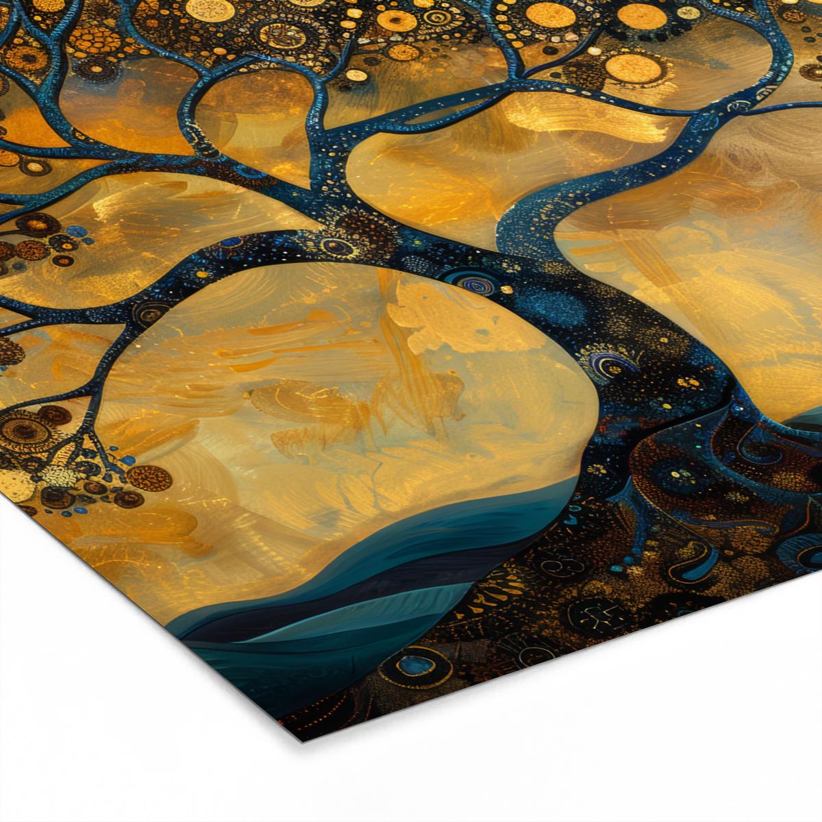 POSTER MIT RAHMENGERAHMTES BILD Baum - Mond - Blumen - Gold - Kunst 40x40 cm - Orange, Papier (40/40cm) - MuchoWow