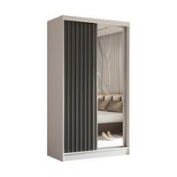 SCHWEBETÜRENSCHRANK LAMELLO 120/216/61 cm 2-türig mit Spiegel Weiß - Weiß/Grau, Holzwerkstoff (120/216/61cm) - MASSENO