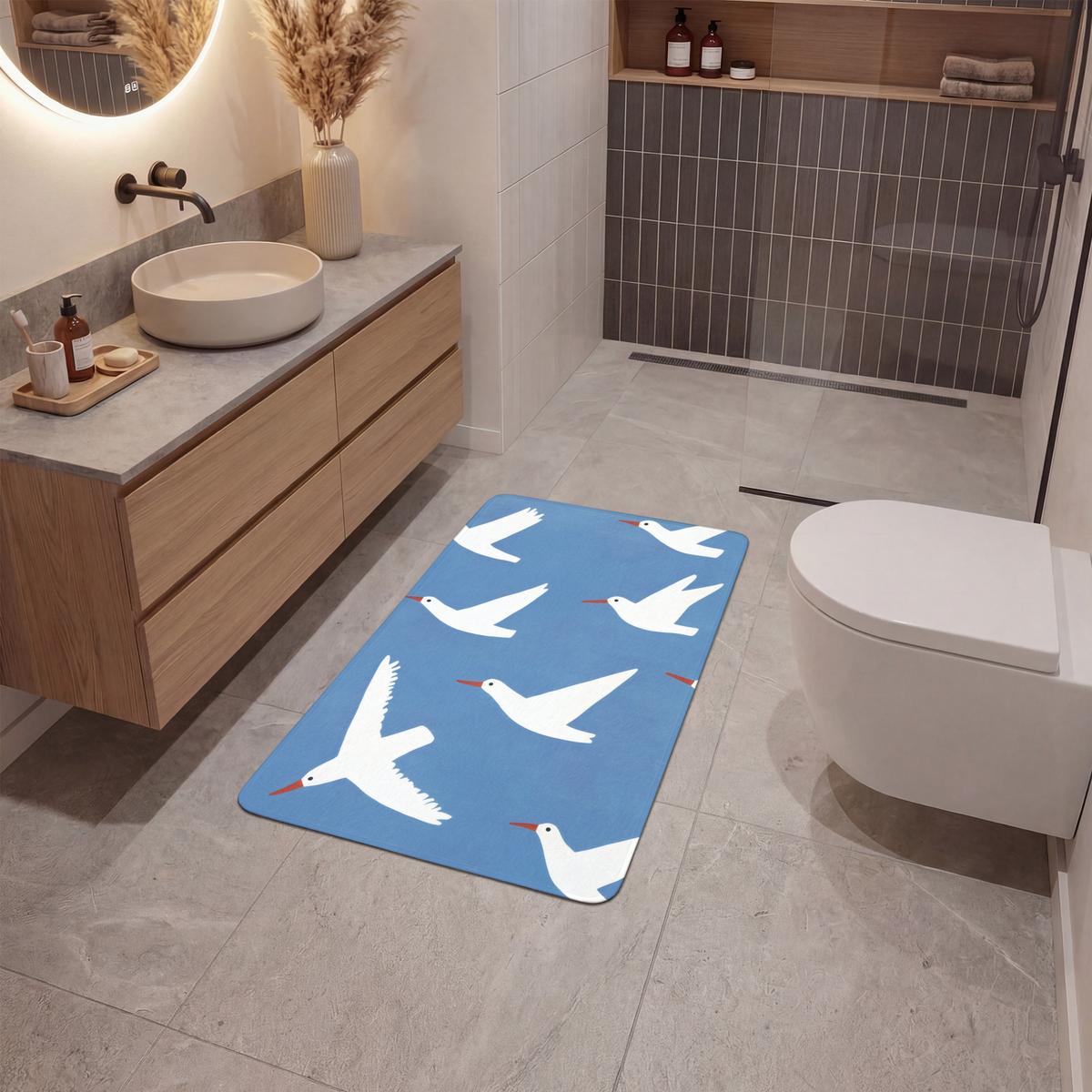 BADEMATTE Vögel - Weiß - Muster 60x90 cm - Blau, Textil (60/90cm) - OnlyWow