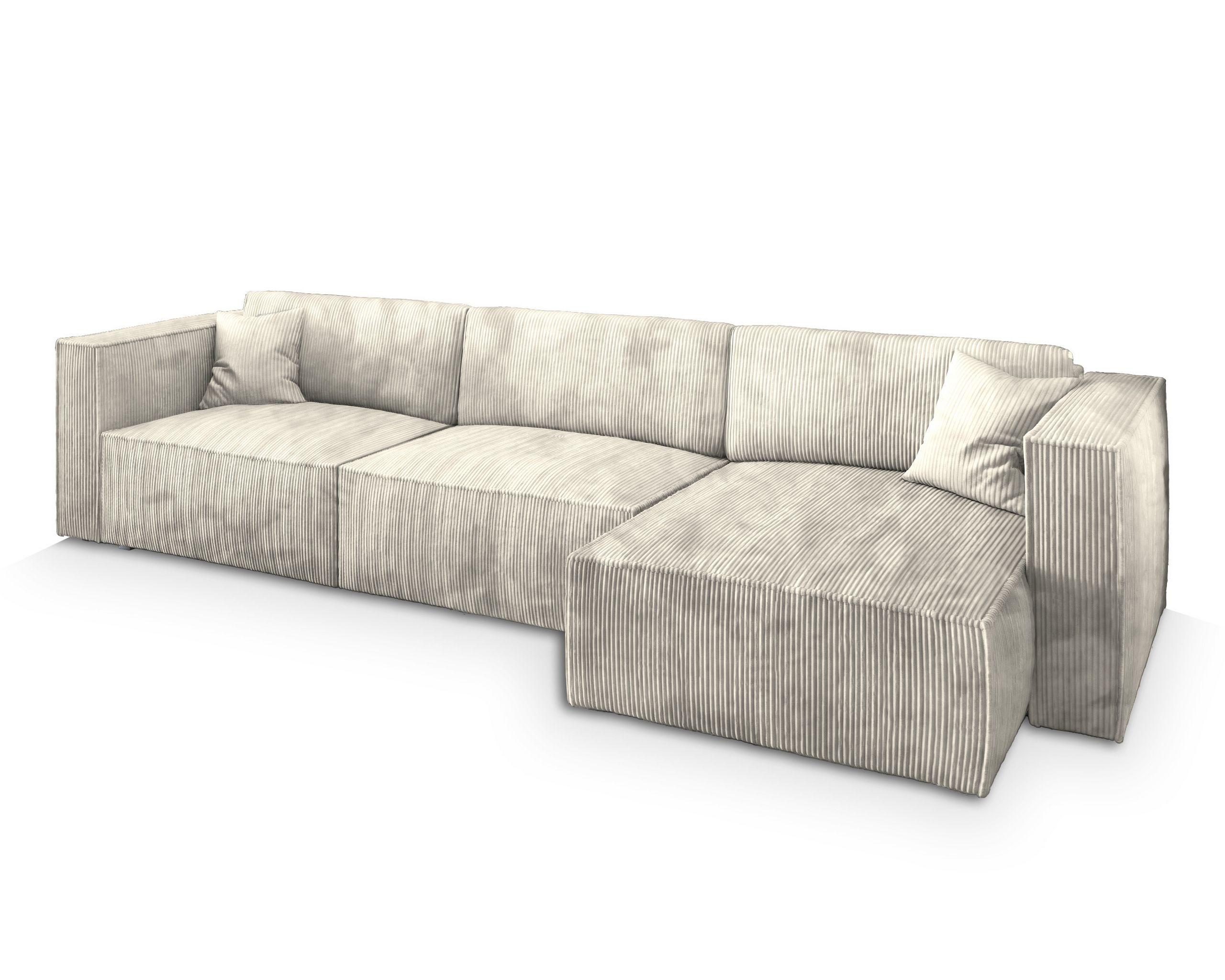 ECKSOFA TOLMO P Creme Kordstoff mit Schlaffunktion - Creme/Grau, Holz/Kunststoff (347/148cm) - MASSENO