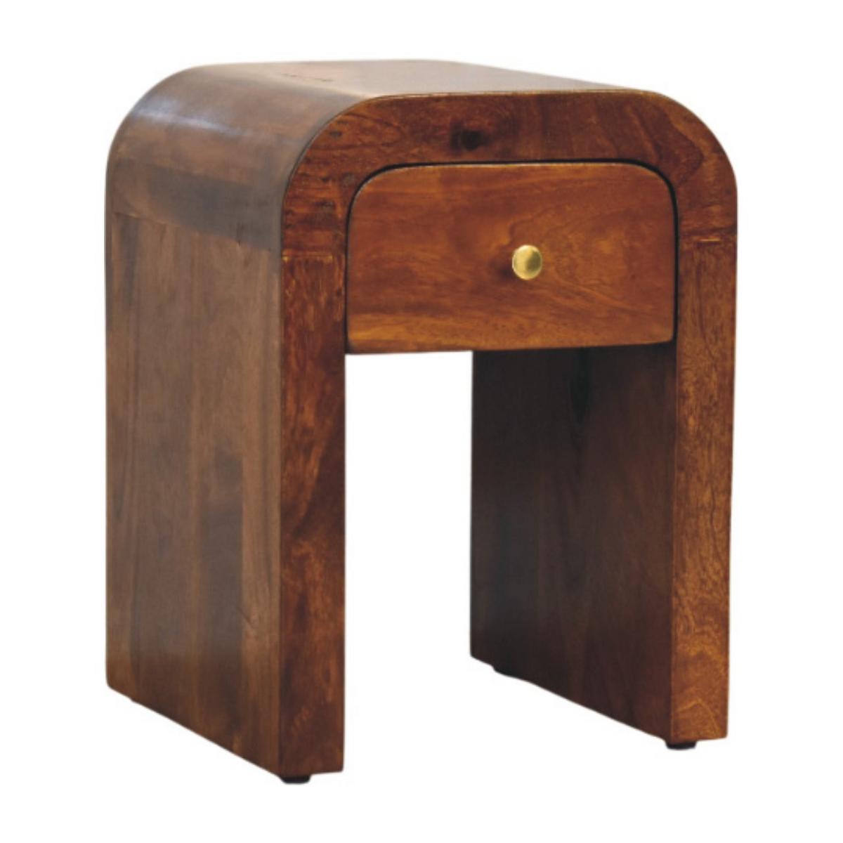 DARCY Nachttisch mit abgerundeten Kanten, 1 Schublade, Braun - Messingfarben/Braun, Mangoholz/Holz (30/40/30cm) - Artisan Furniture