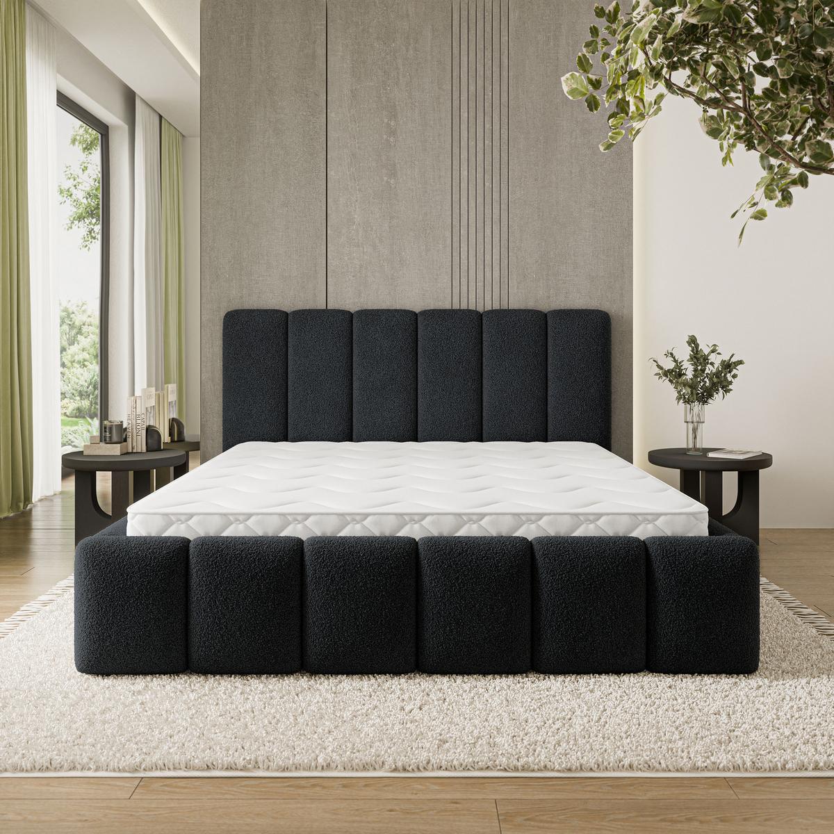 POLSTERBETT ATTORA Q 160x200 cm mit Bettkästen - Schwarz - Schwarz, Holz (160/200cm) - MASSENO