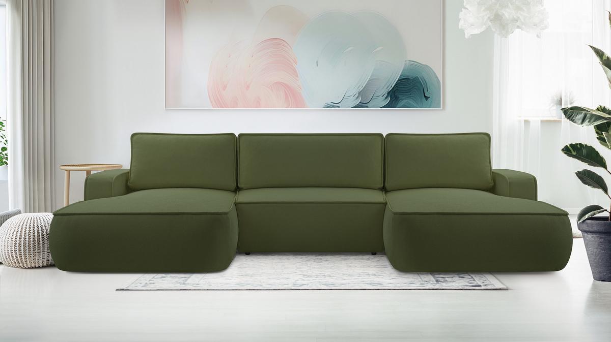 WOHNLANDSCHAFT Ablia Dunkelgrün 364/168/87 cm mit Schlaffunktion - Schwarz/Grün, Kunststoff/Textil (364/87/168cm) - AX Living