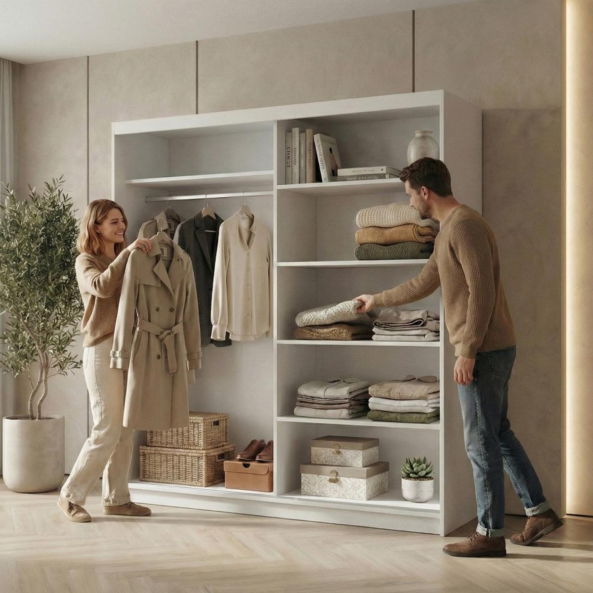SCHWEBETÜRENSCHRANK Hela mit 2 Türen. 180 cm, Weiß - Weiß, Holzwerkstoff (180/205/60cm) - Beautysofa