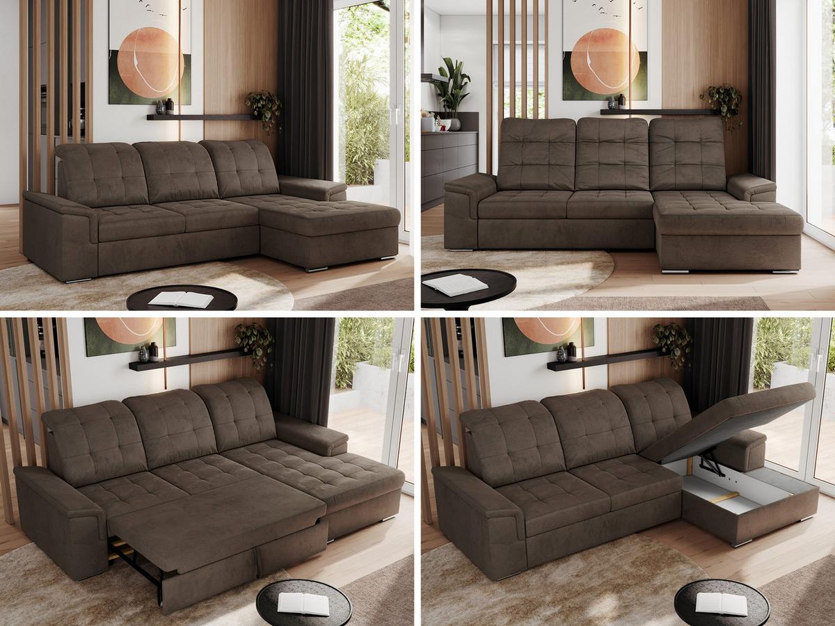 ECKSOFA MADRITO L - Braun Velorus - Rechts - Silberfarben/Braun, Textil/Metall (256/160cm)