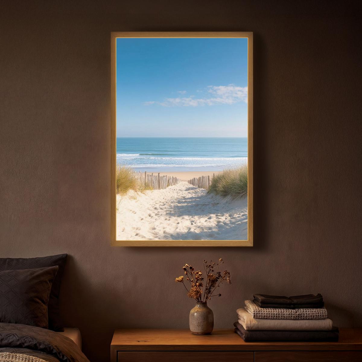 WANDLEUCHTE MIT AKKU Strand - Meer - Düne - Sand - Sommer 40x60 cm - Sandfarben, Holzwerkstoff (40/60/8cm) - OnlyWow