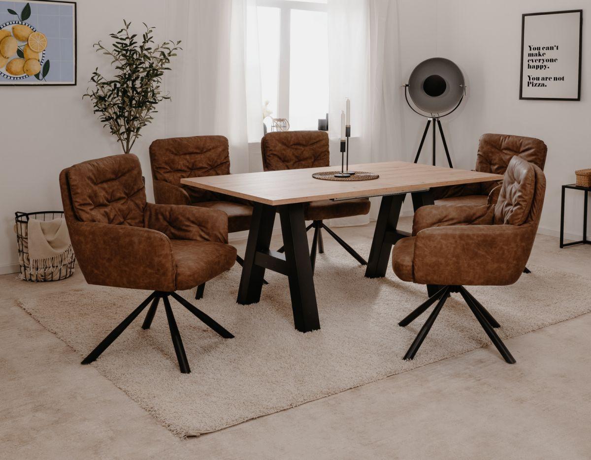 STUHL 2er-Set braun Leder-Optik, Esszimmerstuhl drehbar - Schwarz/Braun, Holz/Textil (57/95.5/57cm) - Furn.Design