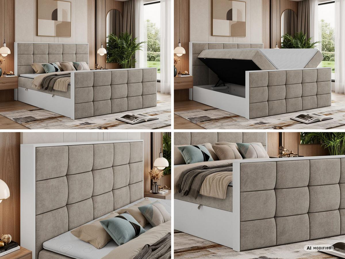BOXBETT ALVIT DUO 180/200 - Greige Stukture - Topper Visco - H4 - Greige/Schwarz, Kunststoff/Textil (180/200cm) - MKS