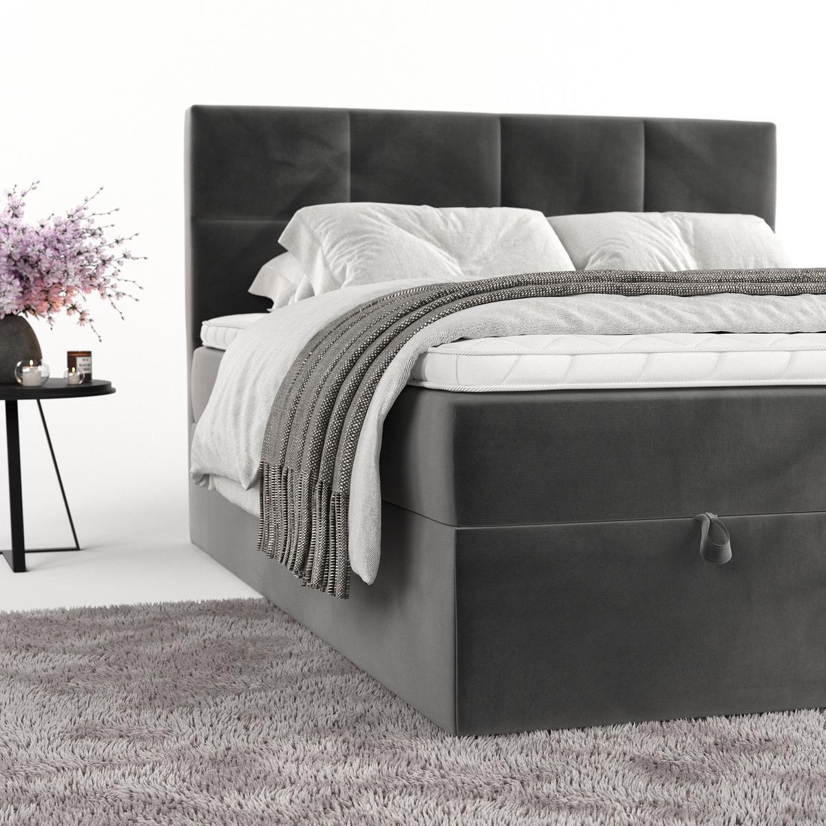 BOXBETT Velto 140/200 cm Grau im Kronos Stoff - Schwarz/Grau, Holz/Holzwerkstoff (140/200cm) - AltaBeds