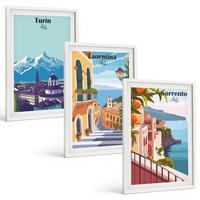 BILDER SET 3er Set - 40x60 cm Weißer Rahmen - Farbenfrohe Retro-Stadtansichten - Weiß, Kunststoff (40/60cm) - TULUP