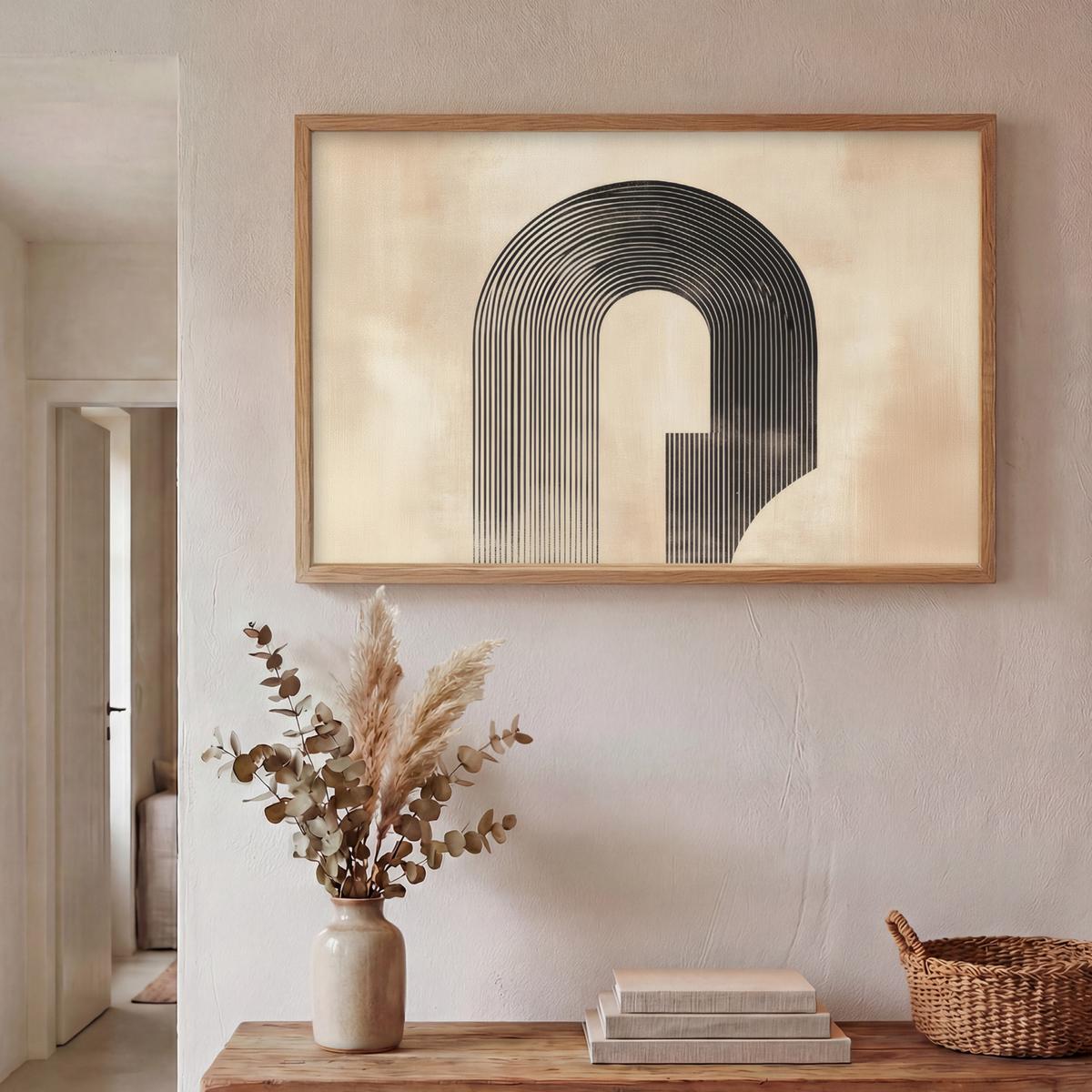 WANDLEUCHTE MIT AKKU Schleife - Streifen - Minimalistisch - Schwarz 100x70 cm - Beige, Holzwerkstoff (100/70/8cm) - OnlyWow
