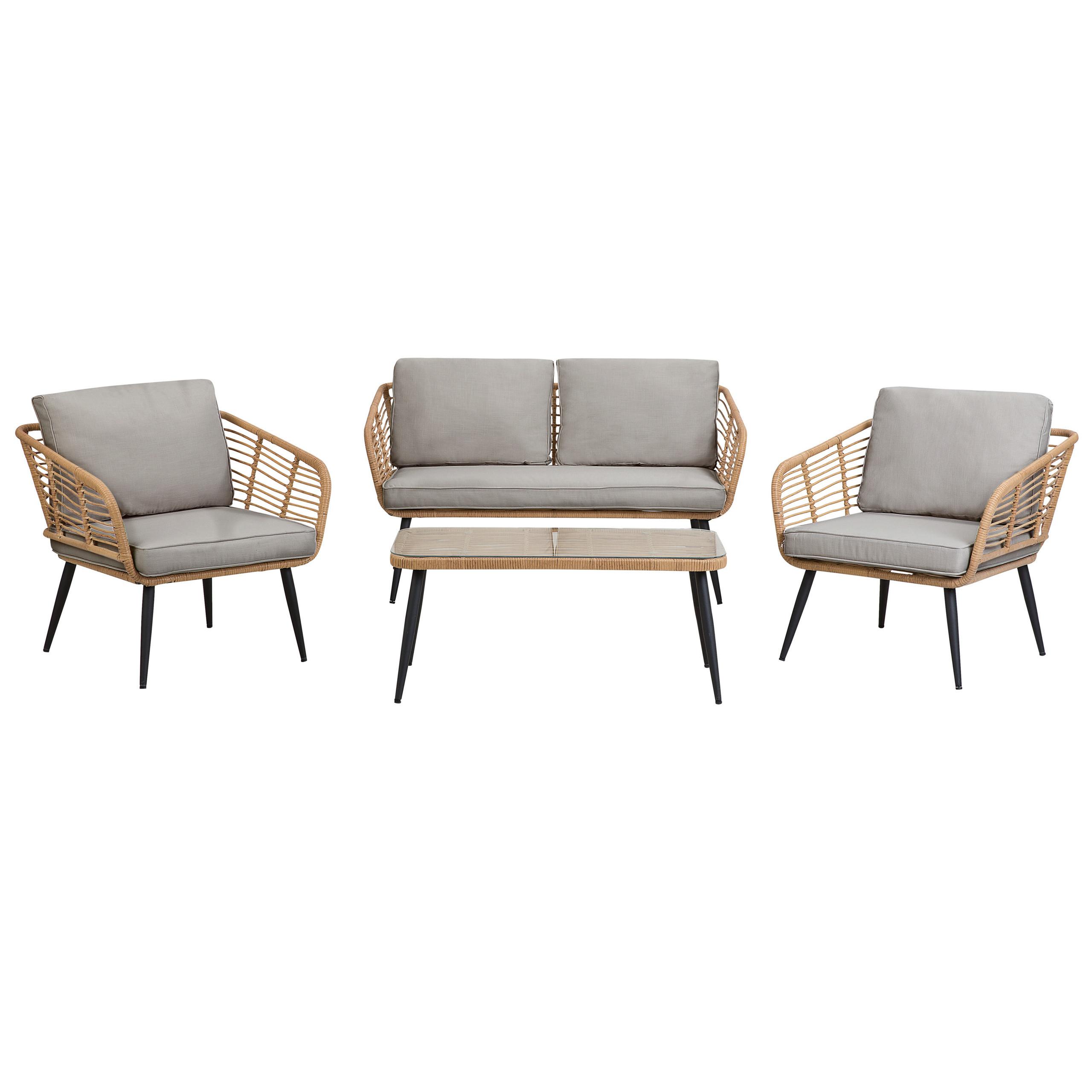 4-SITZER LOUNGE SET Rattan Natürlich Corinth Ii - Naturfarben, Kunststoff - Beliani