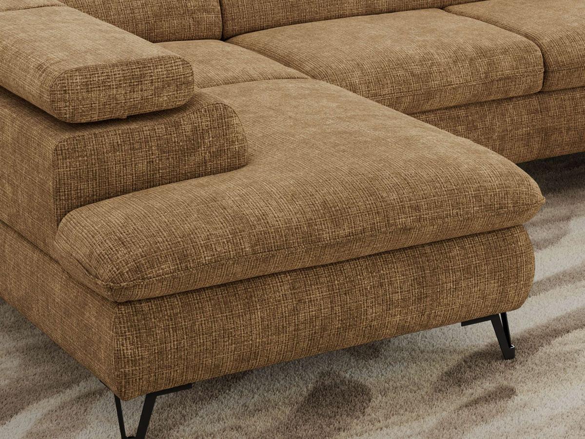 WOHNLANDSCHAFT PABLO U Schenille grob gewebt Hellbraun mit Topper Visco - Hellbraun/Schwarz, Textil/Metall (346/76/208cm) - MKS