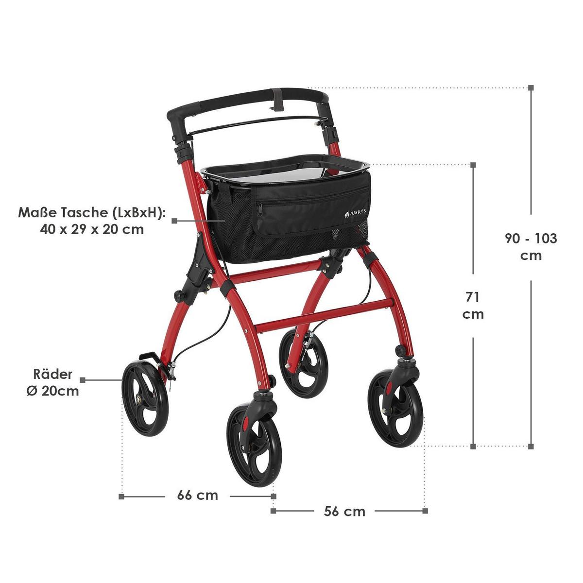 WOHNUNGSROLLATOR Aktiv rot mit Transporttasche - Rot, Metall (66/90/56cm) - Juskys