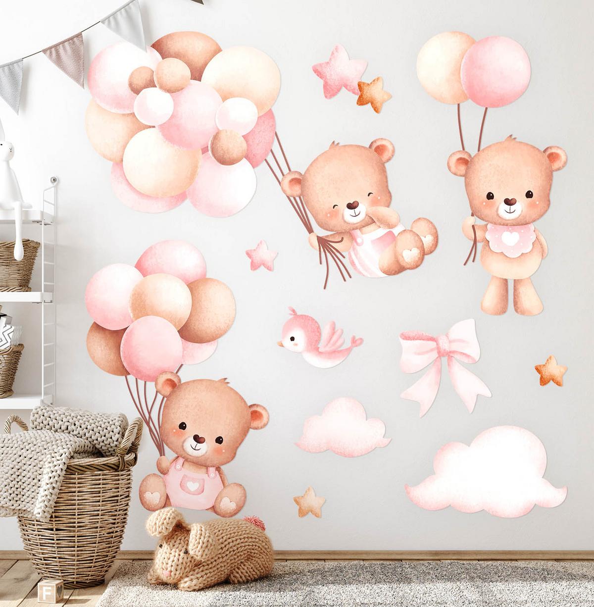 AUFKLEBER 100x154 cm Bären Ballons - Pink, Kunststoff (100/154/0.1cm) - TULUP
