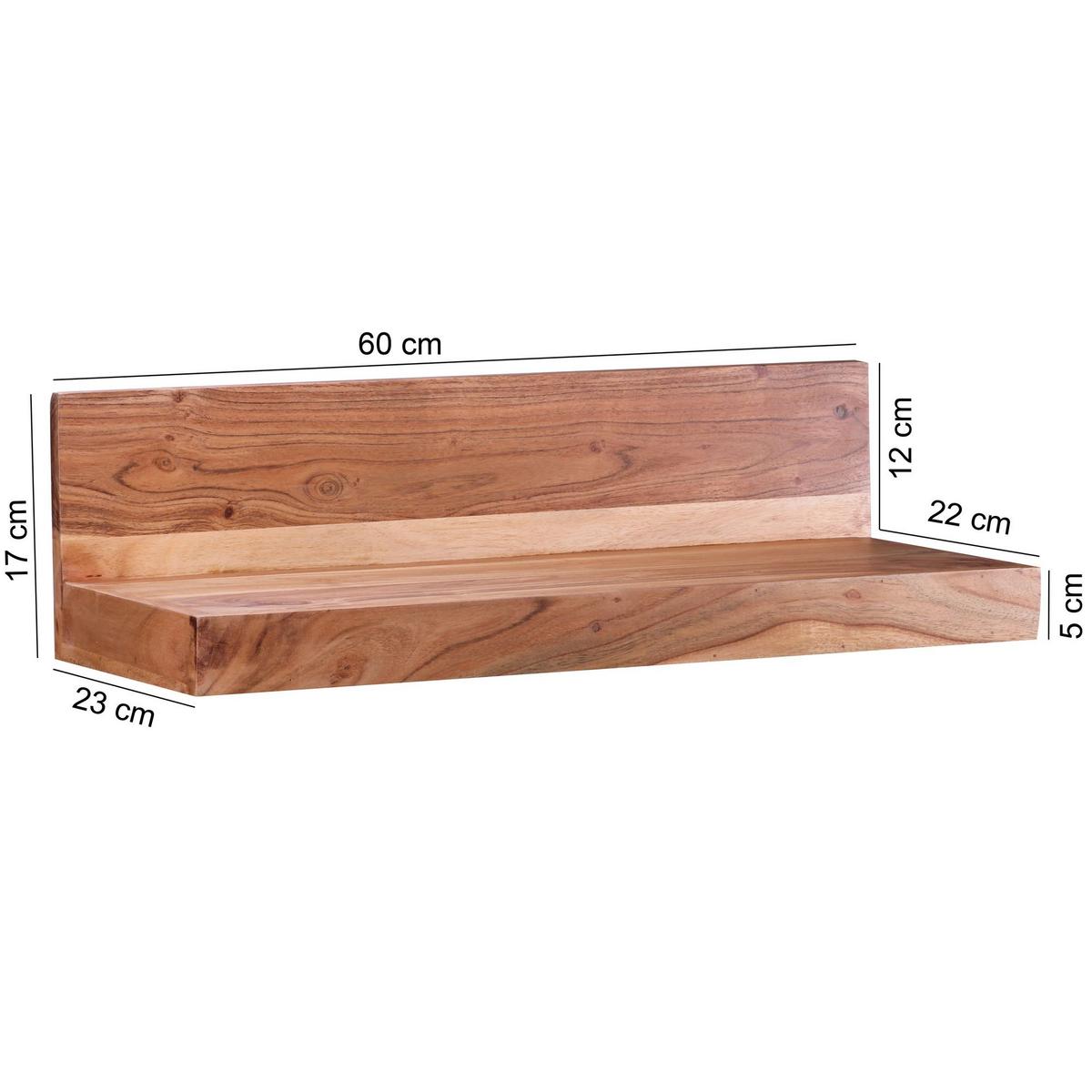 WANDREGAL MUMBAI Massivholz Hängend Landhausstil, Akazie 60x23x17 cm - Akaziefarben, Holz (60/17/23cm) - KADIMA DESIGN