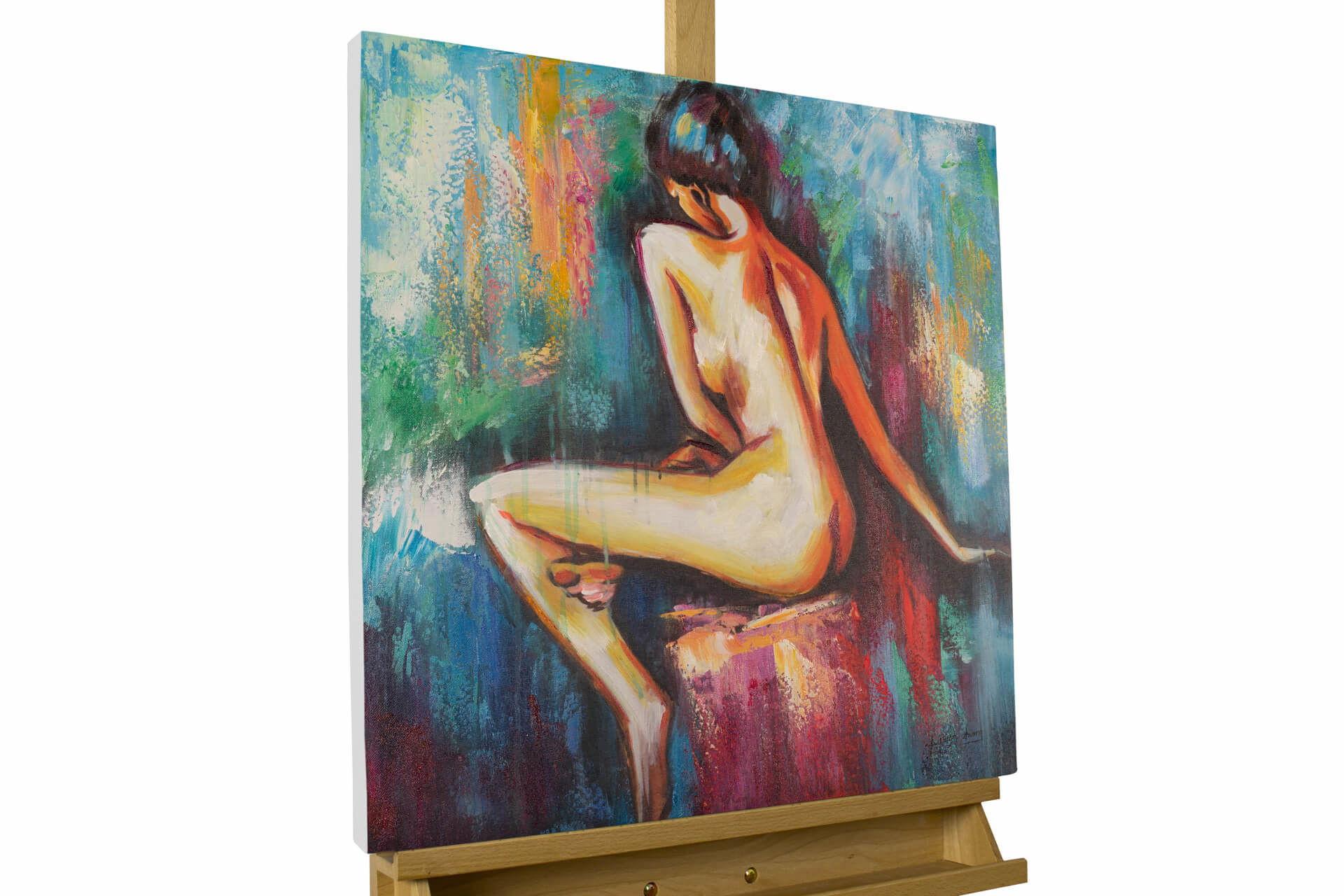 ACRYLBILD HANDGEMALT 60/60 cm - Blau/Gelb, Holz/Textil (60/60cm) - KUNSTLOFT