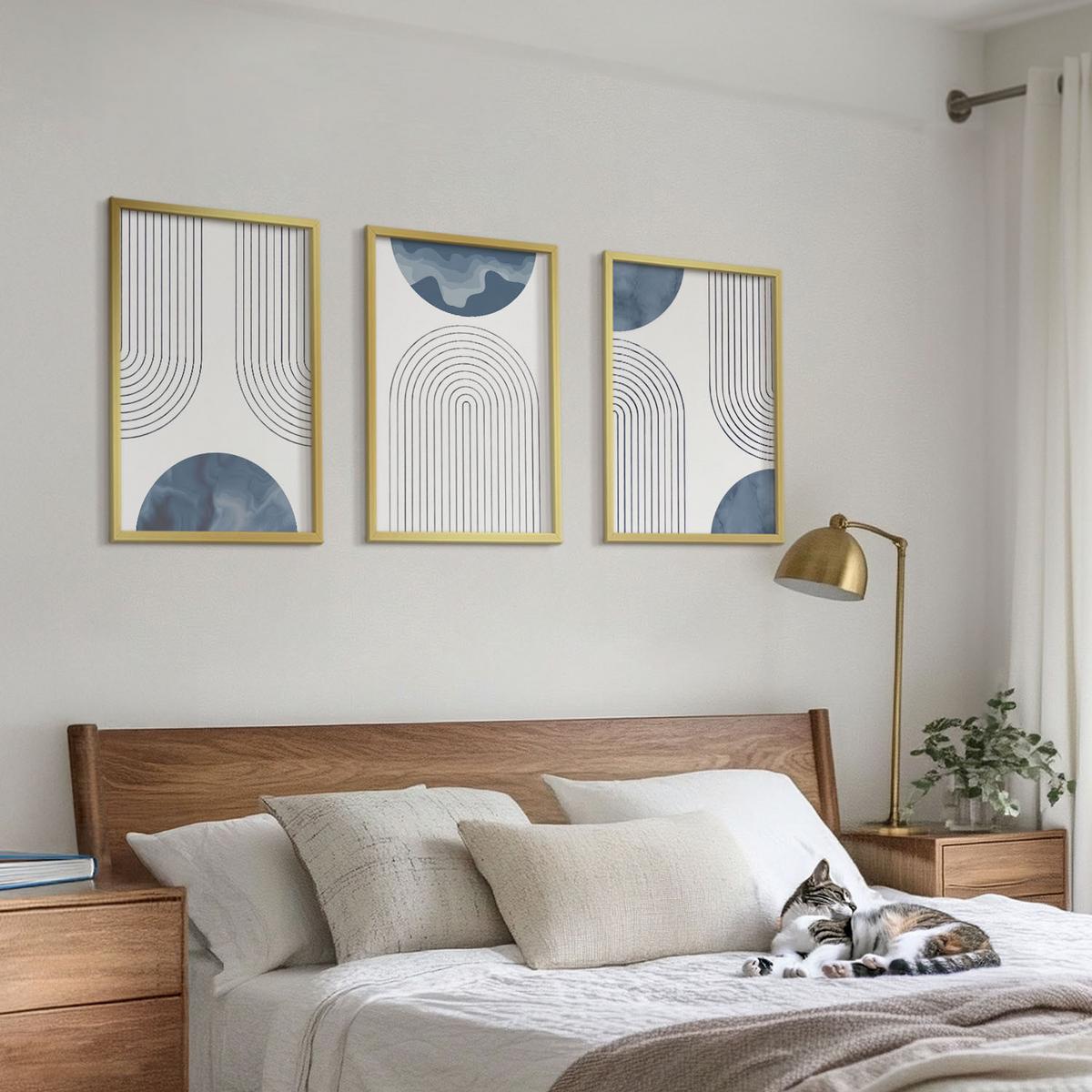 BILDER SET 3er Set - 40x60 cm Goldrahmen - Abstrakte blaue Muster - Goldfarben, Kunststoff (40/60cm) - TULUP