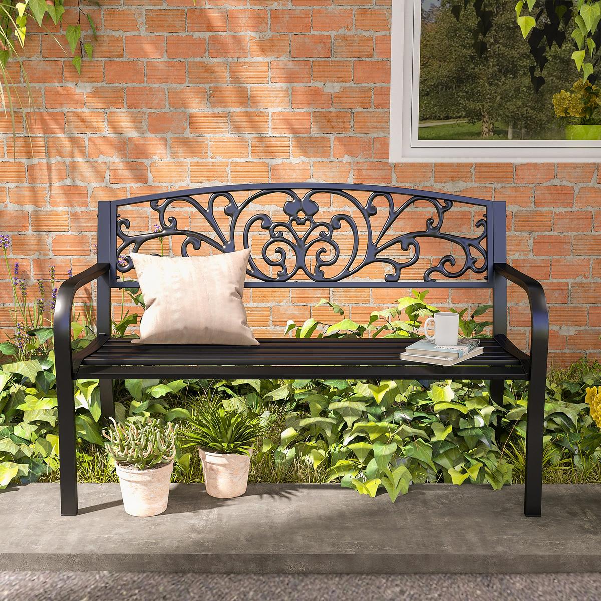 WETTERFESTE SITZBANK, bis 250 kg Belastbar, 127cm x 60cm x 87cm, Metall, Schwarz - Schwarz, Metall (60/87/127cm) - Outsunny