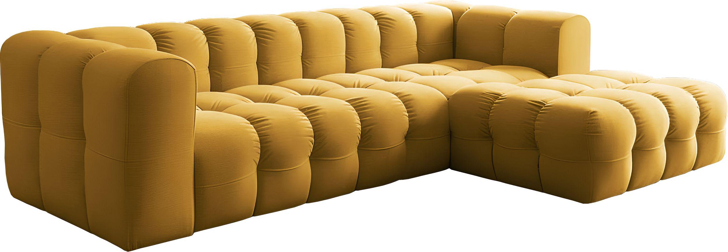 ECKSOFA Mochi L-Form 5-Sitzer Rechts, Samt, Senfgelb 290/75/193 cm - Dunkelgelb/Schwarz, Kunststoff/Textil (290/193cm) - WFL GROUP