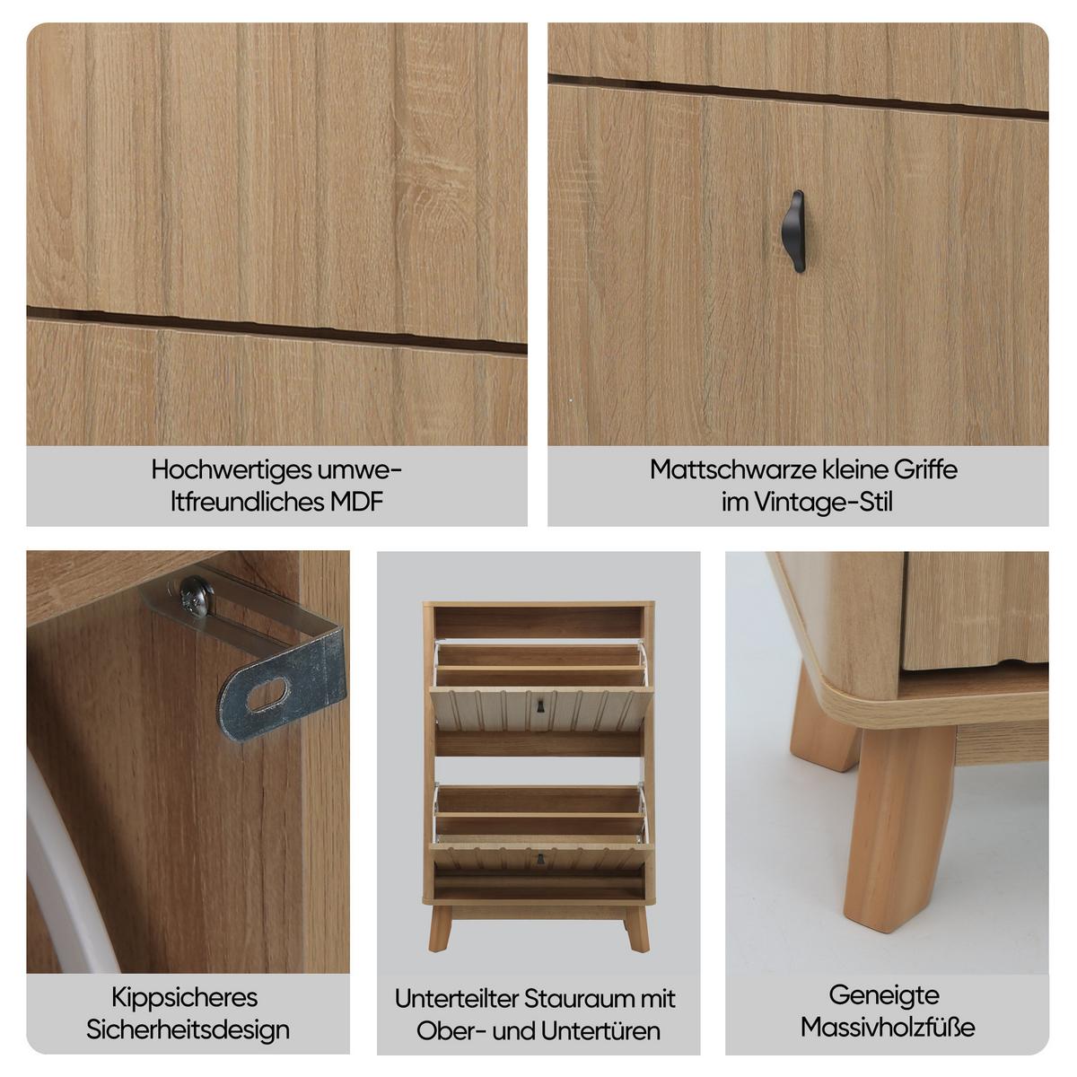 SCHUHESCHRANK Eichenfarben Mit Kippfach & Schranktür Mid-Century - Eichefarben, Holzwerkstoff (60/94/24cm) - Urban Meuble