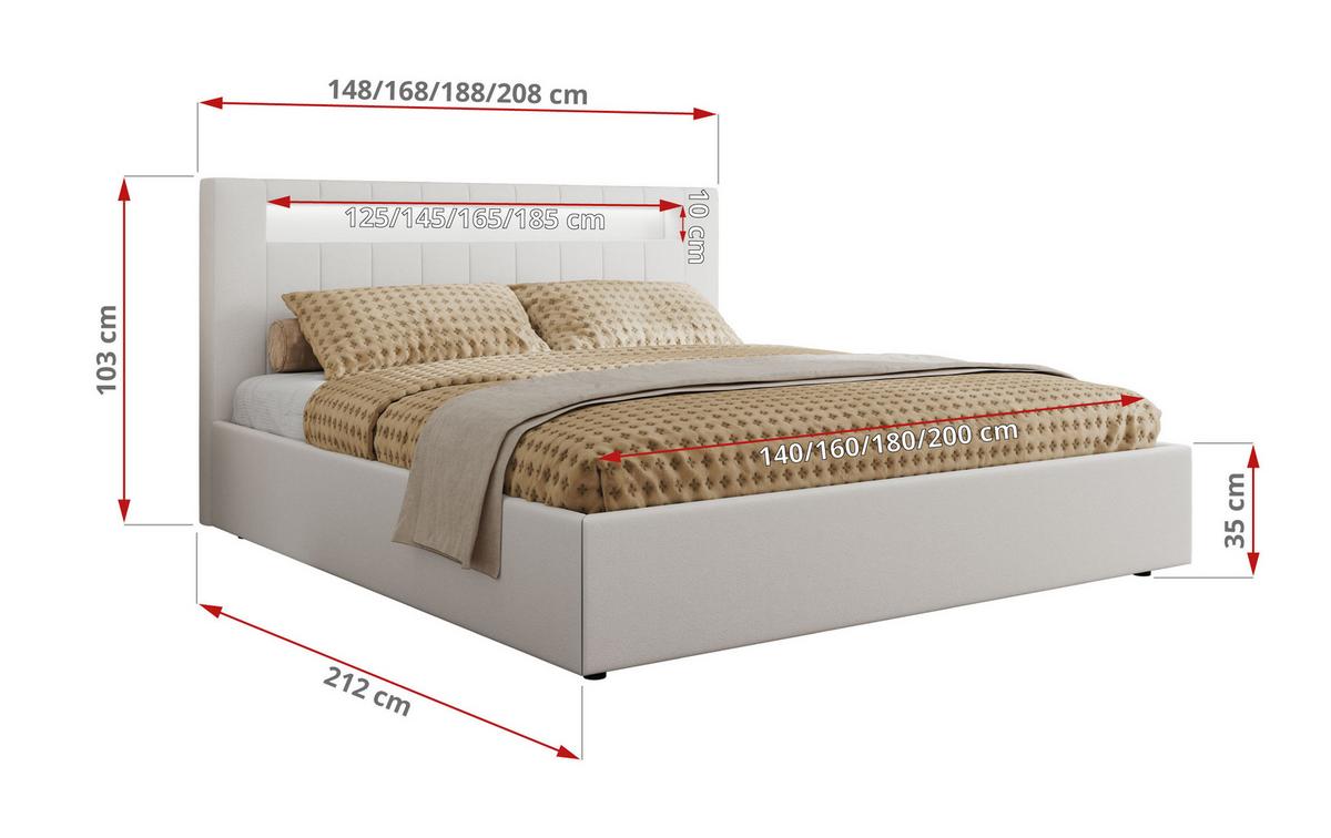 POLSTERBETT GOLD 5 CLASSIC 140/200 - Weiß Kunstleder - Multipocket-Matratze - Weiß, Textil (140/200cm) - MKS
