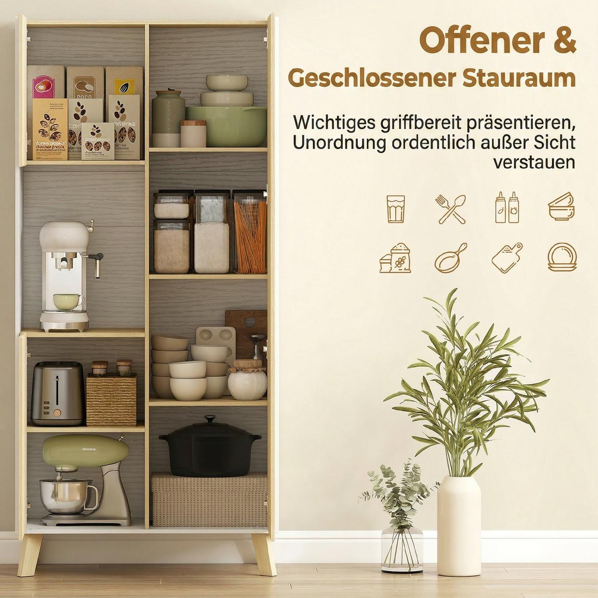 KÜCHENSCHRANK Spanplatte-MDF-Naturholz Weiß - Naturfarben, Holzwerkstoff (40/170/80cm) - HOMCOM