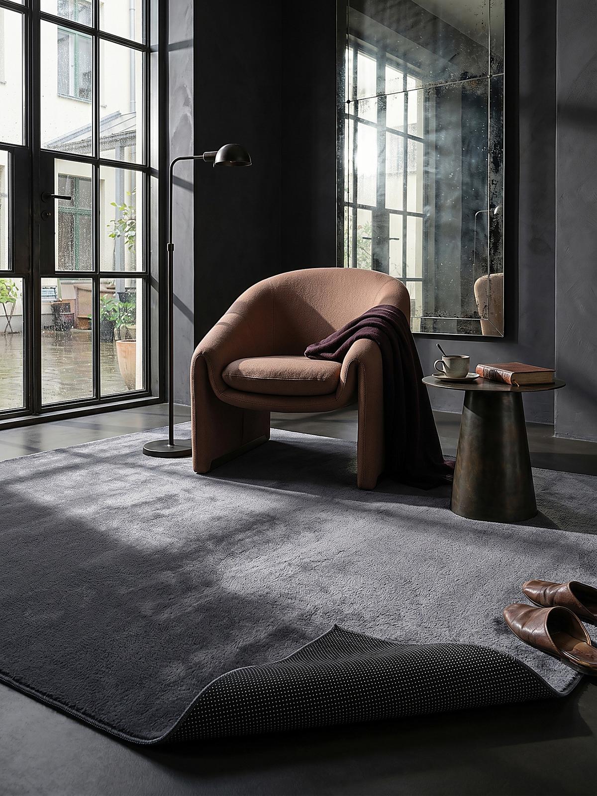 KURZFLORTEPPICH Antirutsch Uni DOUBS Polyester Anthrazit 140 x 200 cm - Anthrazit, Textil (140/200cm) - KADIMA DESIGN